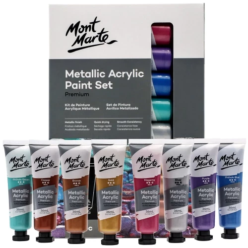 Set de Pintura Acrílica de Colores Metálicos Signature, 24 piezas x 36 ml. - Mont Marte PMMT2436