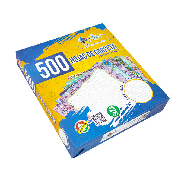 Paquete de 500 Hojas de Carpeta de 5 Colores Surtidos, Cuadricula Corriente 5mm.  - LIDER